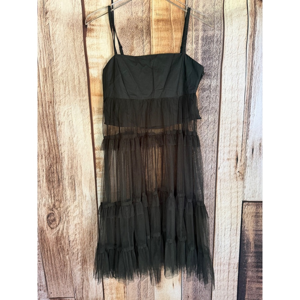 Maeve Anthropologie Tiered Tulle Midi Dress Black Whimsygoth Balletcore Size XS